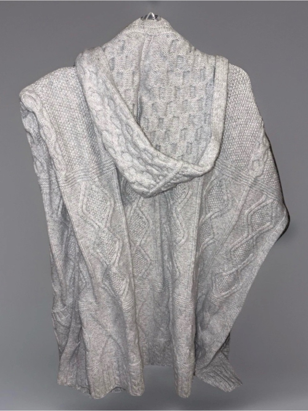 Rachel Zoe Hooded Sweater Poncho One Size Heavy Knit - Light Gray